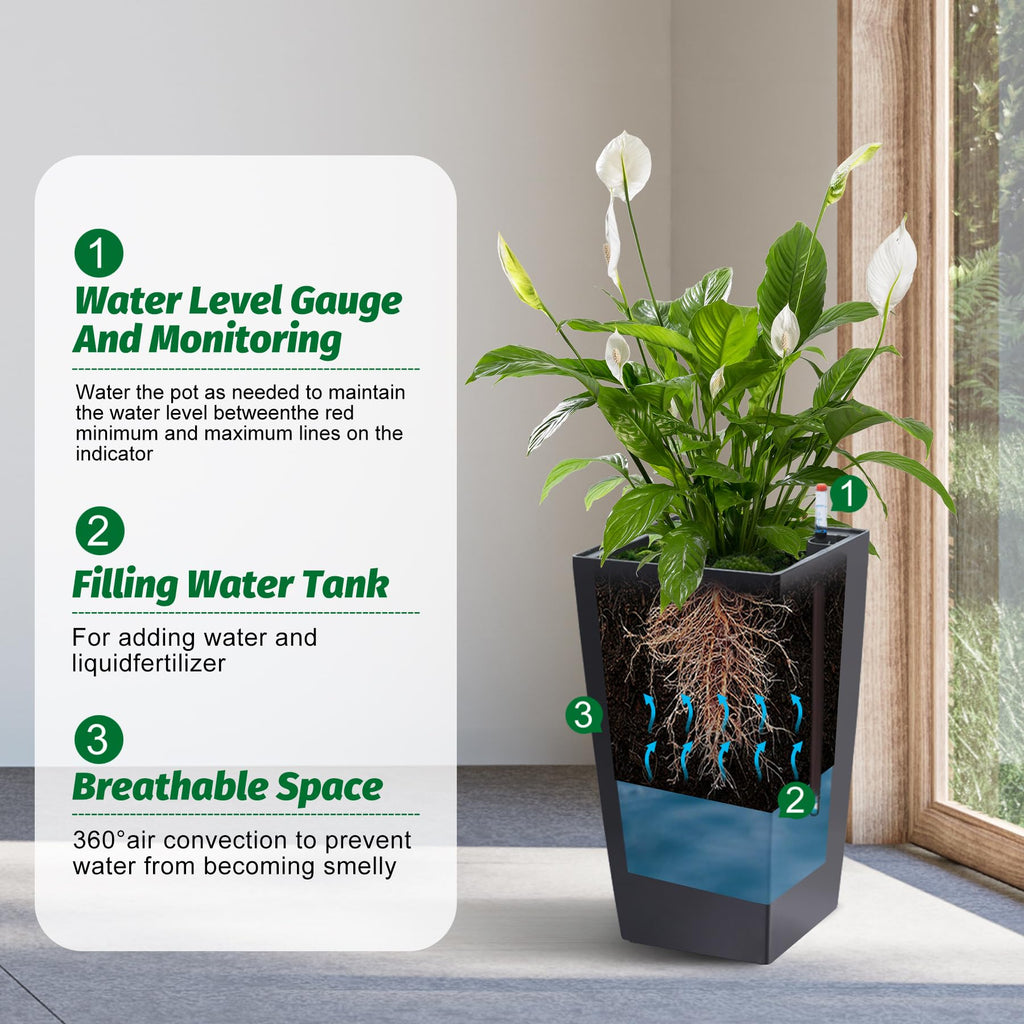 Greenhaus Gardening 16-Inch Rectangular Self-Watering Planters Set of 2
