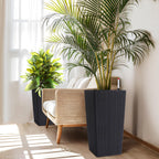 Greenhaus Gardening 23-Inch Black Rattan Self-Watering Planters Set of 2