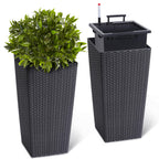 Greenhaus Gardening 23-Inch Black Rattan Self-Watering Planters Set of 2