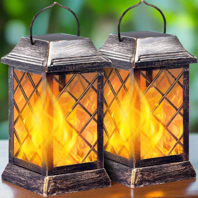Greenhaus Gardening Solar Flame Lights with Metal Housing 2-Pack