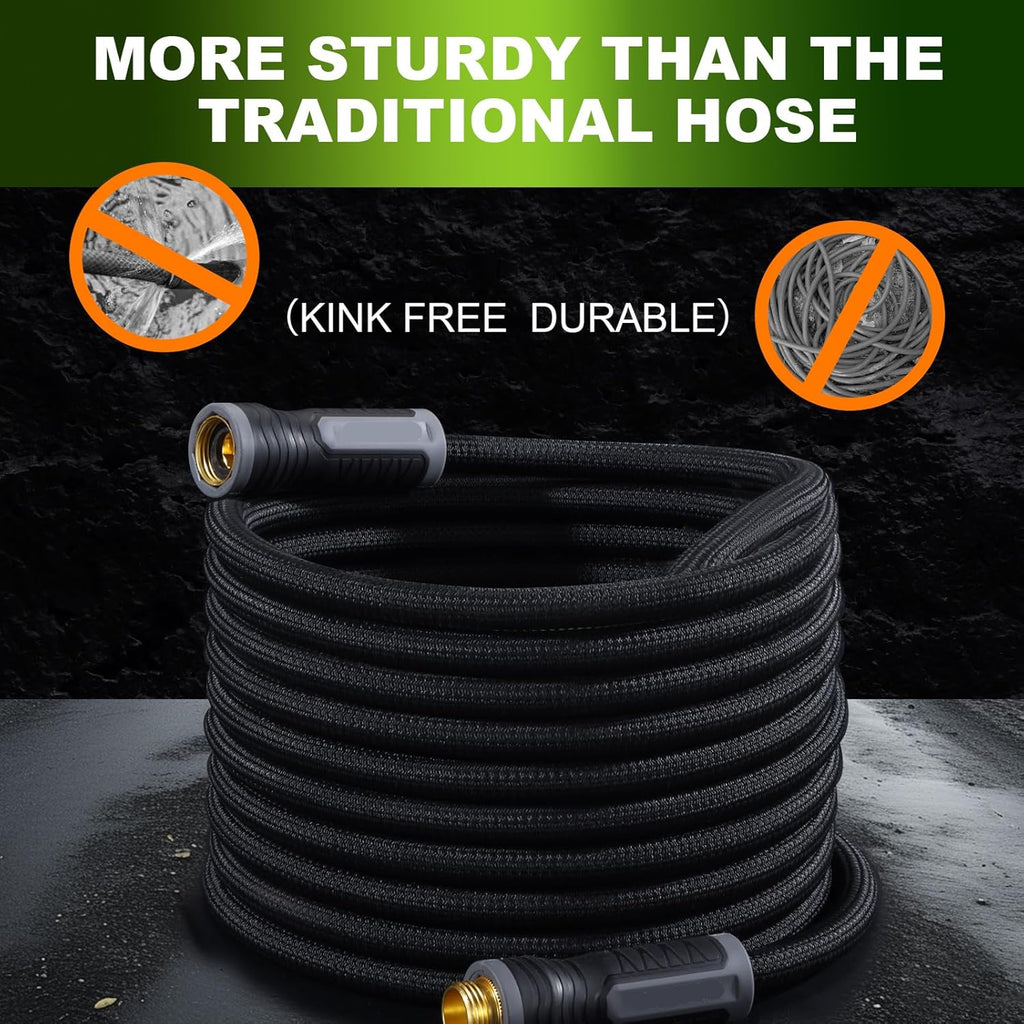 Greenhaus Gardening Lightweight Non-Expanding Garden Hose with 10-Pattern Spray Nozzle, 50 FT