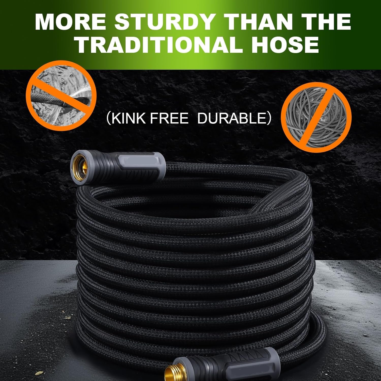Greenhaus Gardening Lightweight Non-Expanding Garden Hose with 10-Pattern Spray Nozzle, 50 FT