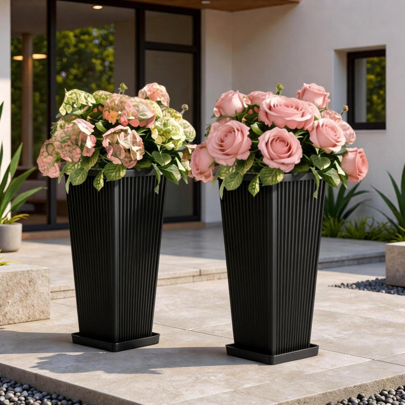 Greenhaus Gardening Modern Self-Watering Tall Planter Set