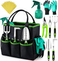 Greenhaus Gardening Garden Essentials Set with Multi-Pocket Tote, Gloves and Watering Bottle