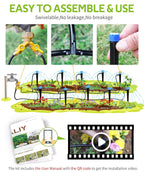 Greenhaus Gardening Complete Drip Irrigation System Kit with Adjustable Emitters, Brass Splitter & Flexible Tubing