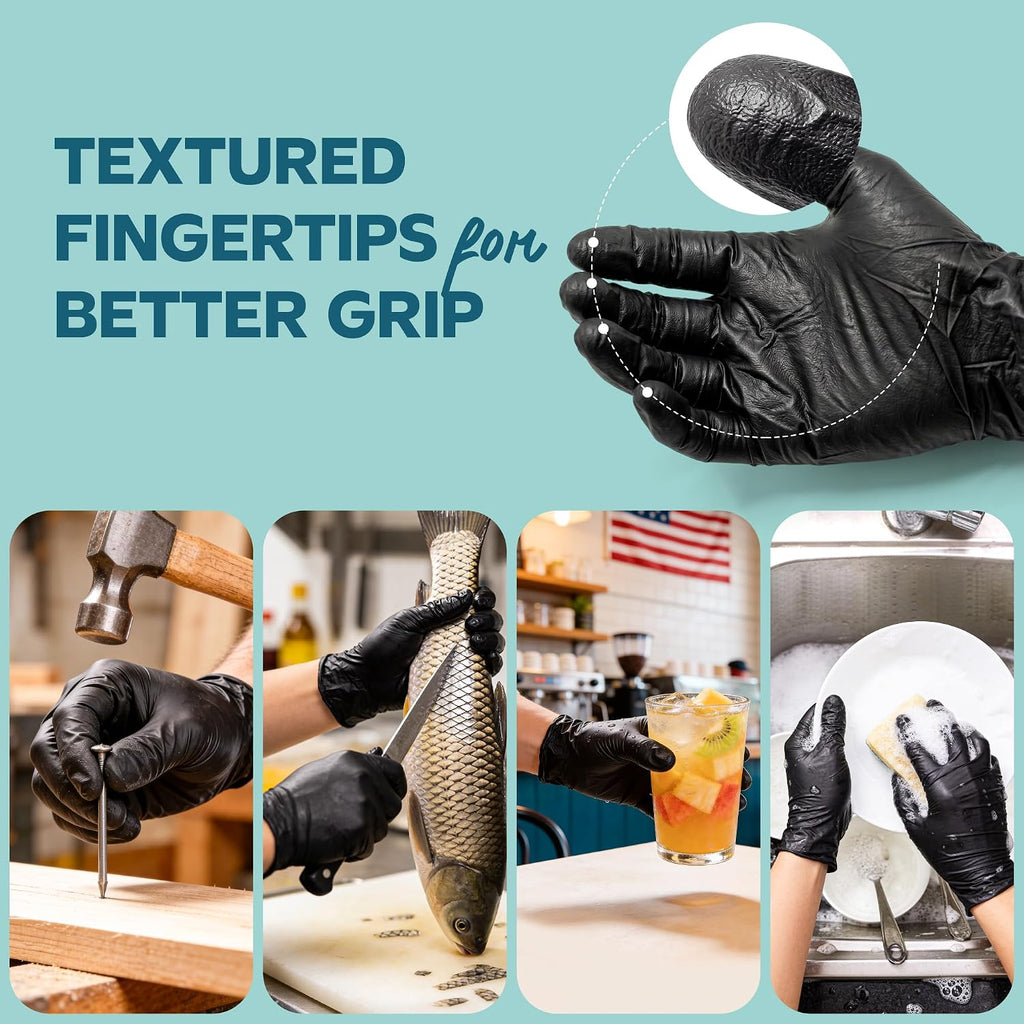 Greenhaus Gardening Heavy-Duty Black Nitrile Gloves, 6 Mil, Latex-Free, 100 Count