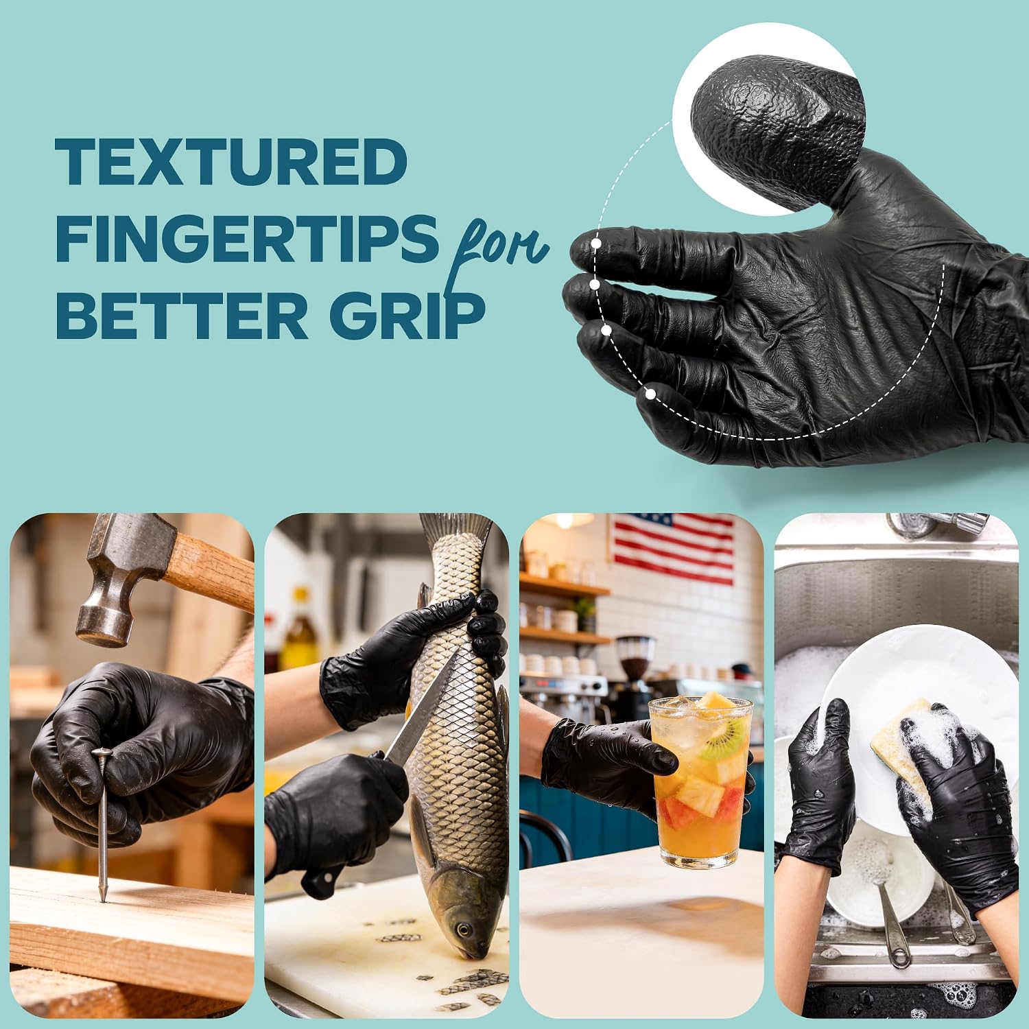 Greenhaus Gardening Heavy-Duty Black Nitrile Gloves, 6 Mil, Latex-Free, 100 Count