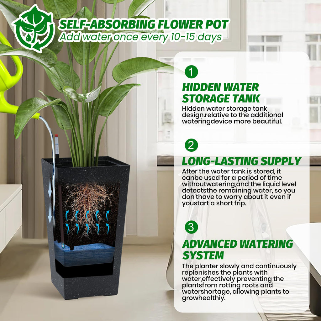 Greenhaus Gardening 21.6 in Self-Watering Rectangular Planters Set of 2 with Water Level Monitor