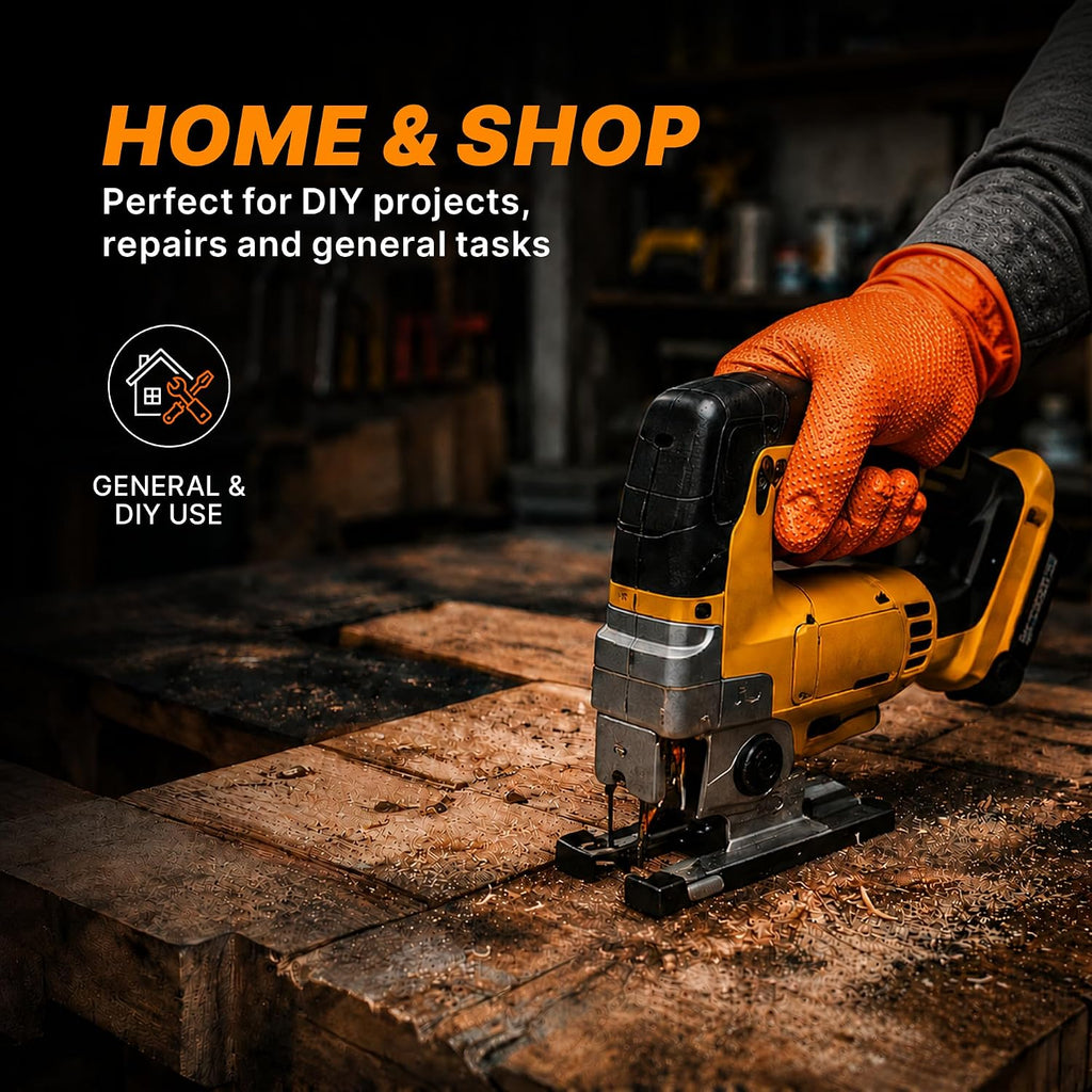 Greenhaus Gardening Heavy-Duty Orange Nitrile Gloves with Diamond Grip, Latex-Free