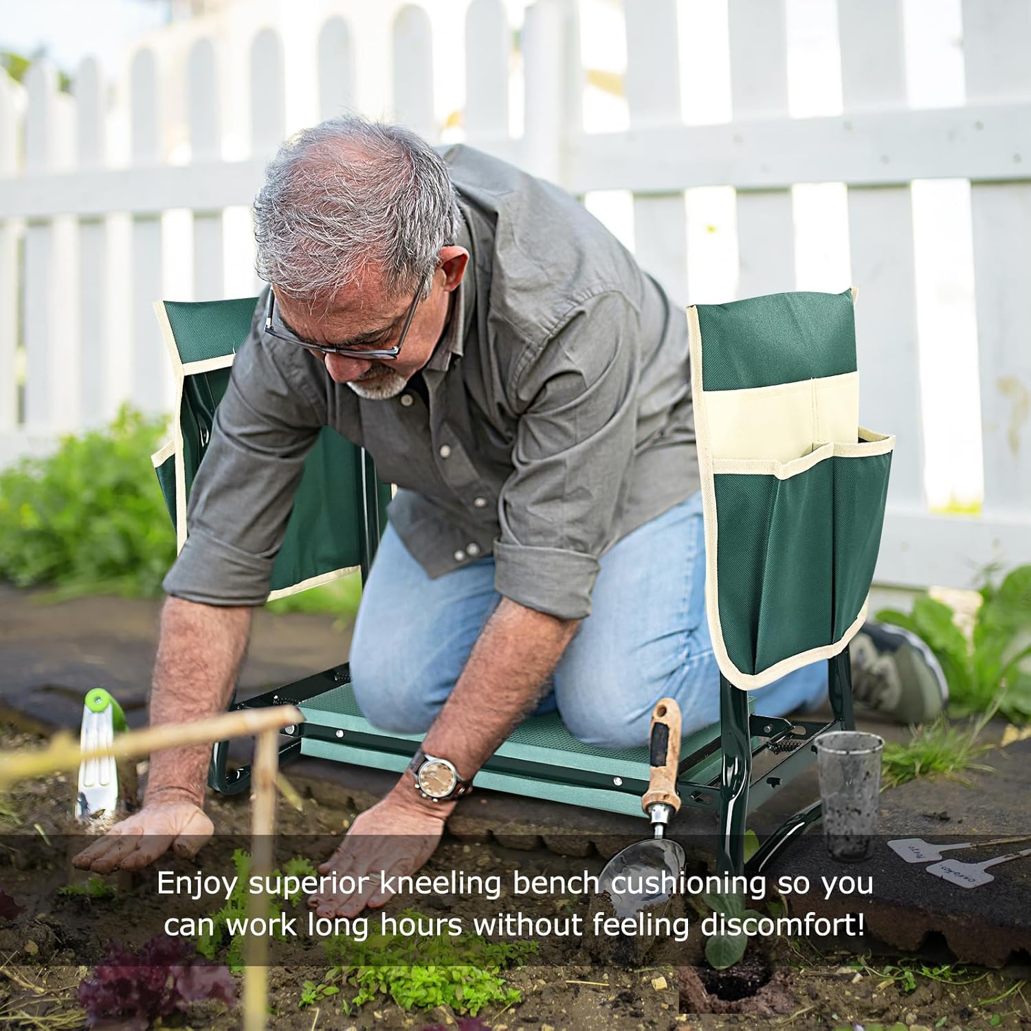 Greenhaus Gardening Foldable Garden Kneeler & Seat with Extra-Wide EVA Pad and Dual Tool Pouches