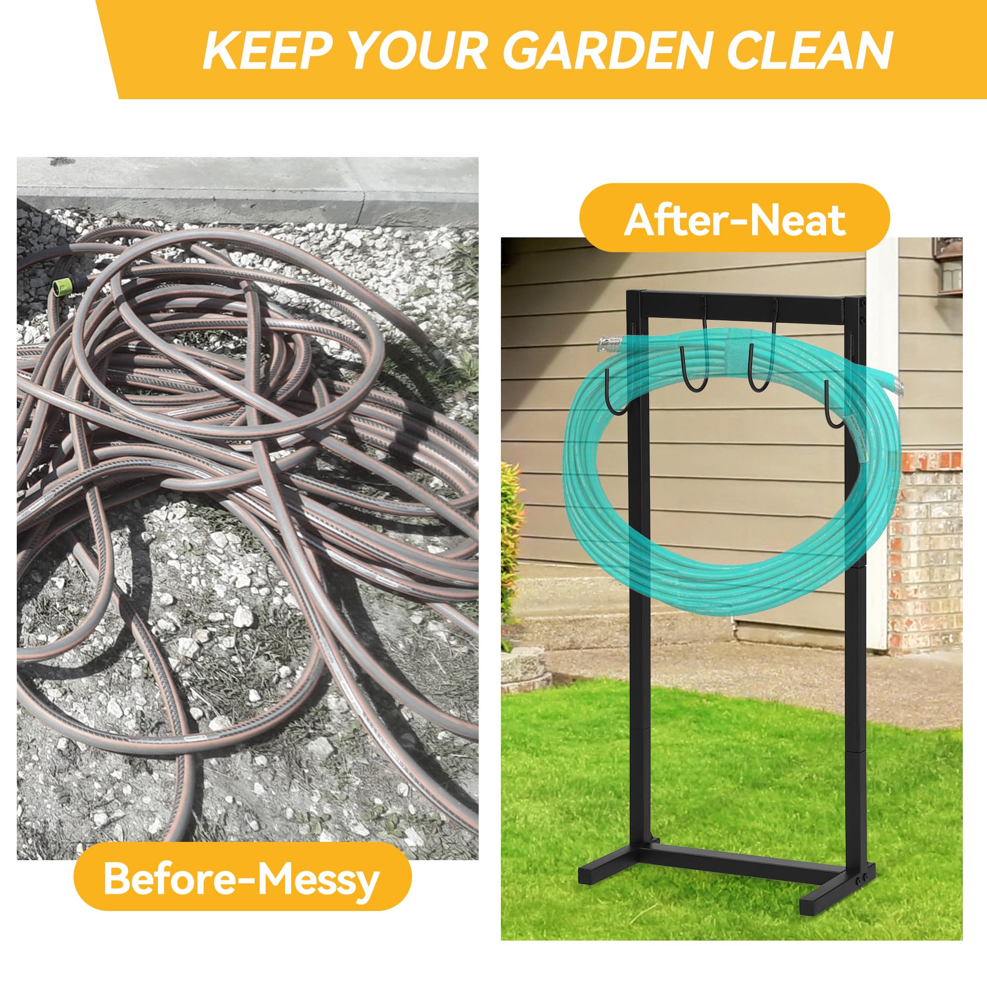 Greenhaus Gardening Garden Hose Holder Stand with 4 Hooks for Outdoor Storage
