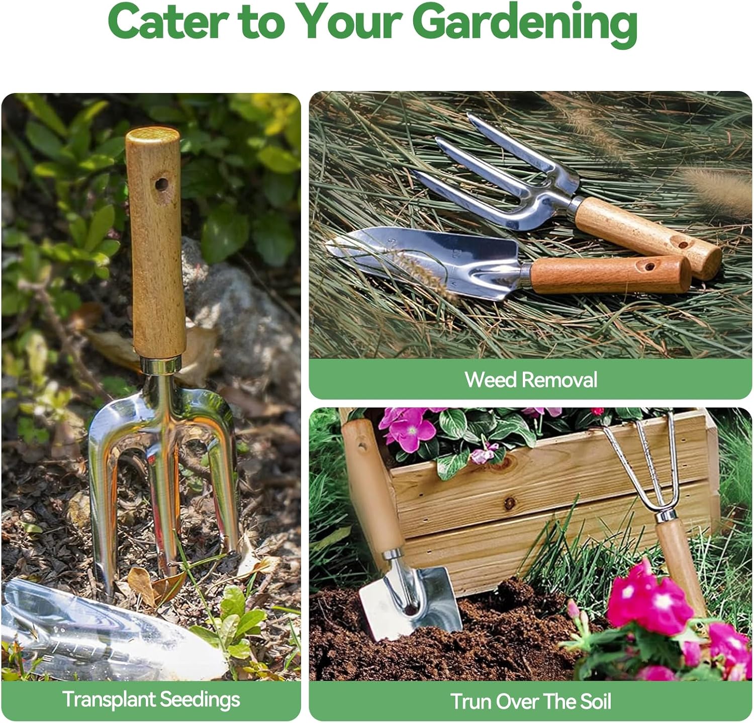 Greenhaus Gardening Premium Stainless Steel Garden Tool Set with Floral Tote & Wooden Handles