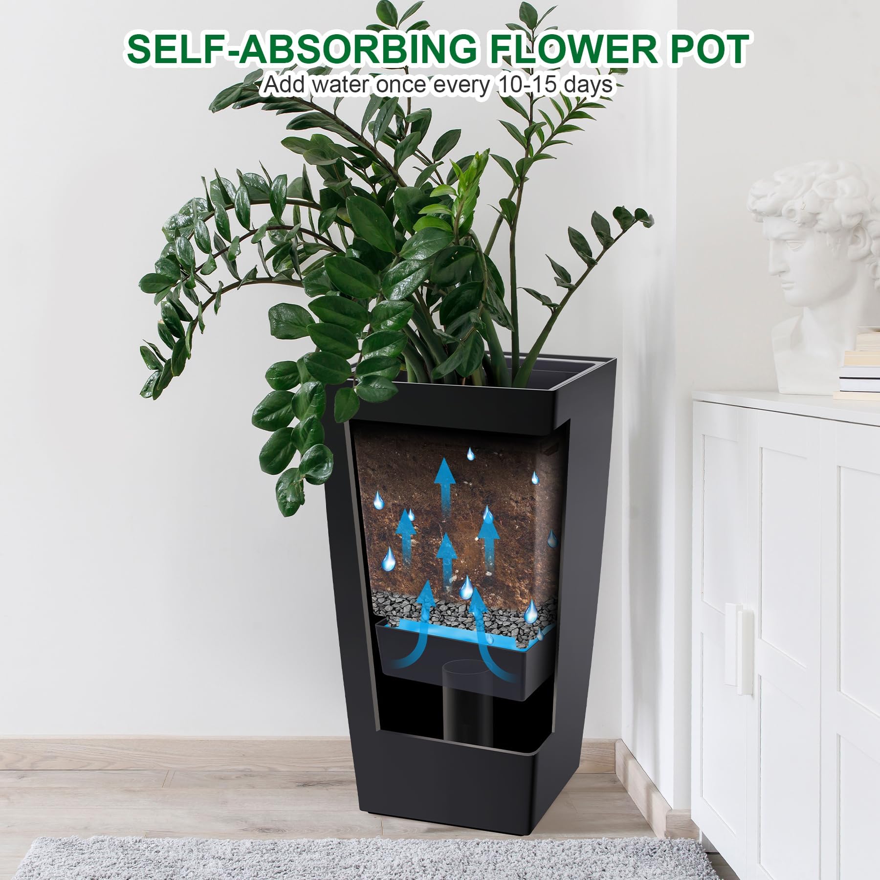 Greenhaus Gardening 30-Inch Self-Watering Tall Planters Set of 2