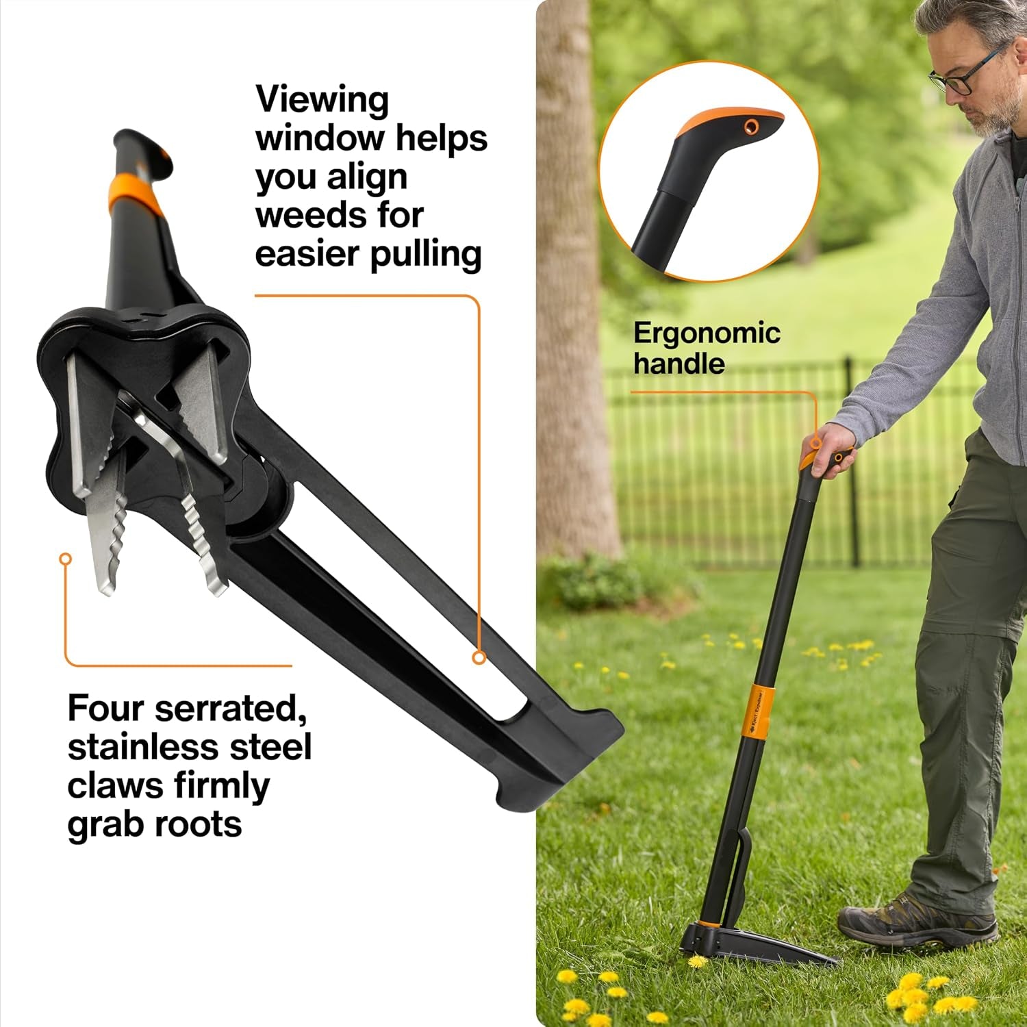 Greenhaus Gardening Stand-Up Weed Puller with Long Handle, Foot Pedal and Easy Eject