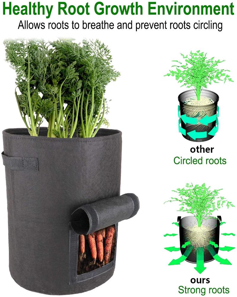 Greenhaus Gardening Black Non-Woven Grow Bags with Harvest Access Window
