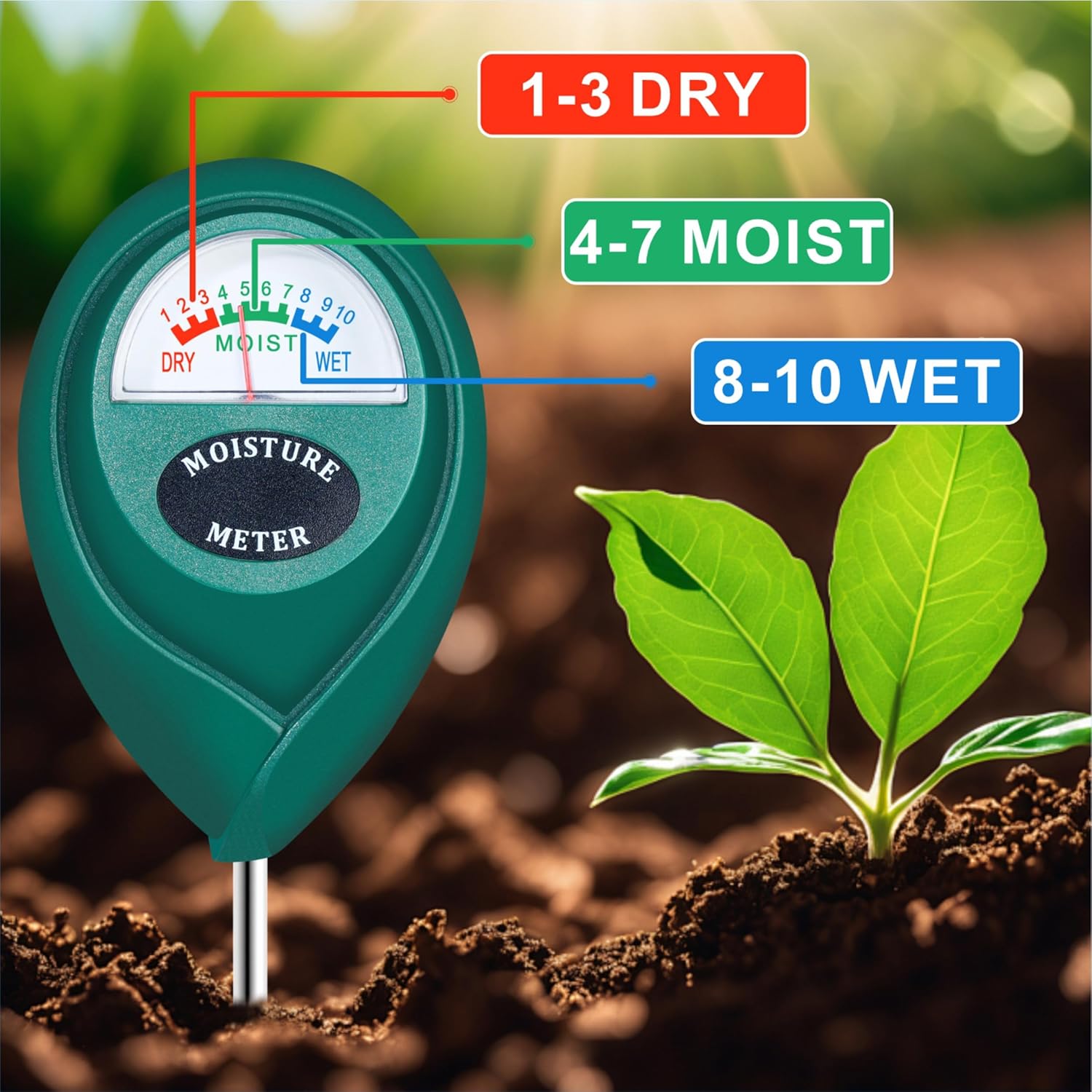 Greenhaus Gardening Long Probe Soil Moisture Meter for Indoor & Outdoor Plants