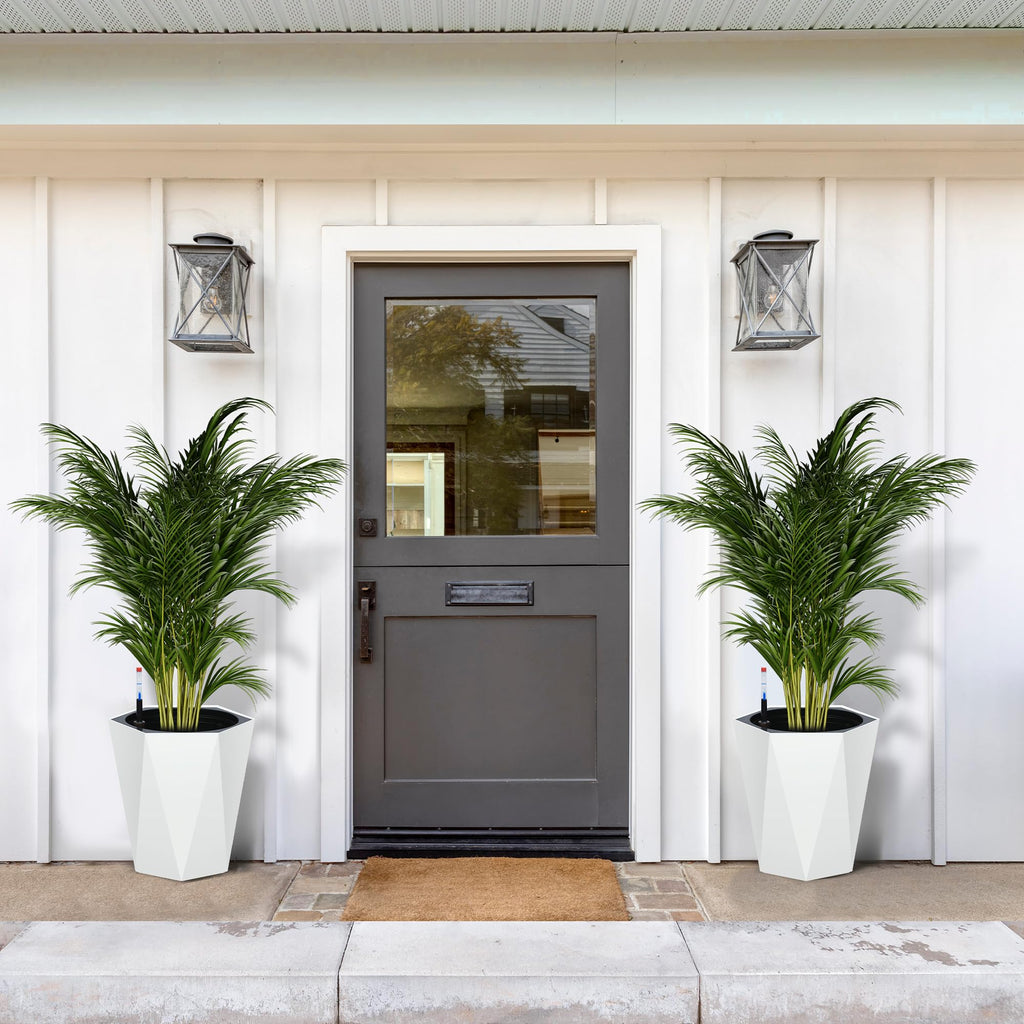 Greenhaus Gardening 16-Inch White Diamond Self-Watering Planters Set of 2