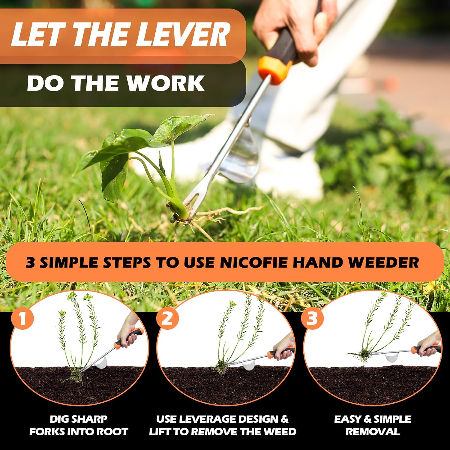 Greenhaus Gardening 2-Piece Stainless Steel Hand Weeder Set with Ergonomic Rubber Handles