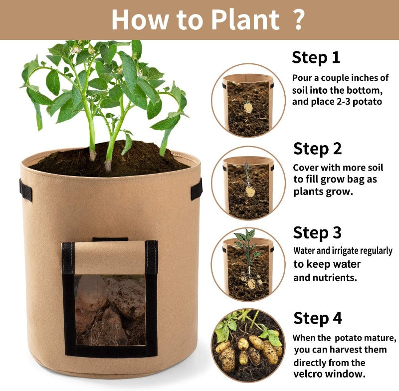 Greenhaus Gardening Double-Layer Beige Fabric Grow Bags with Handles