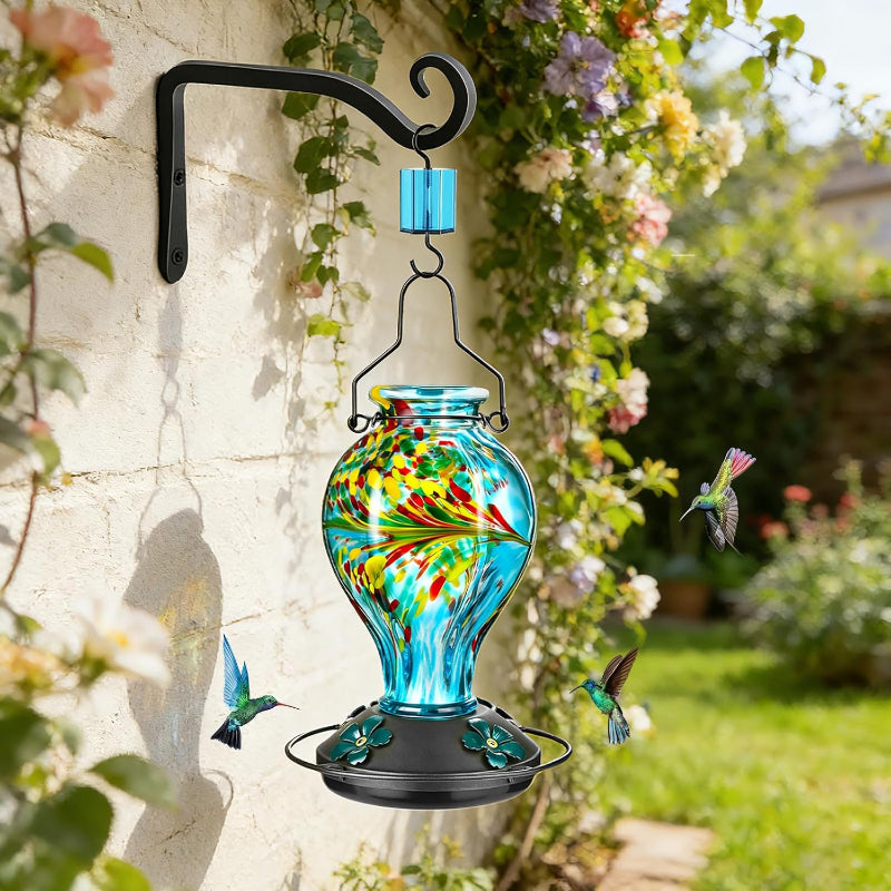 GreenHaus Gardening Hand Blown Glass Hummingbird Feeder