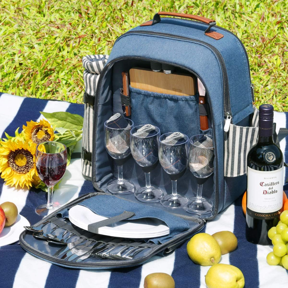 Greenhaus Gardening Deluxe Picnic Backpack Set for 4 People