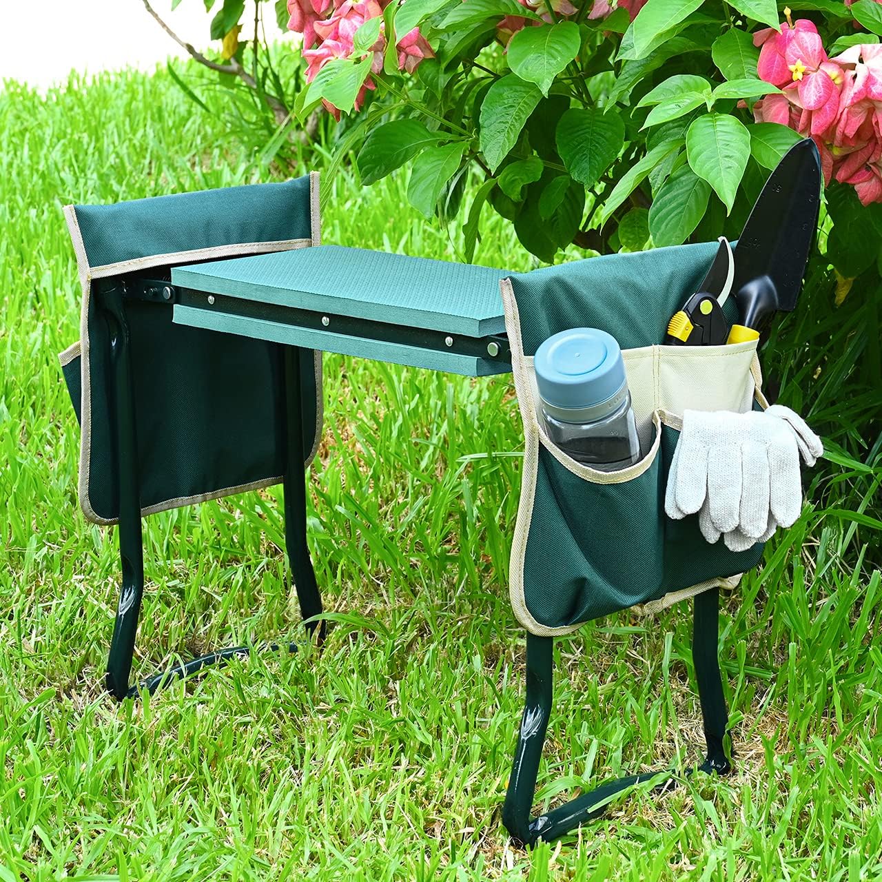 Greenhaus Gardening Foldable Garden Kneeler & Seat with Extra-Wide EVA Pad and Dual Tool Pouches