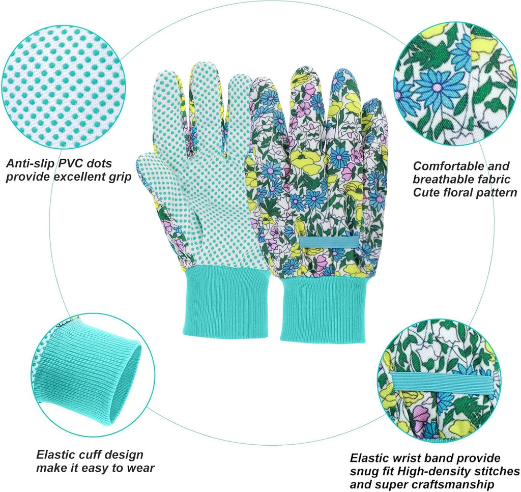 Greenhaus Gardening Floral Gardening Gloves for Women, 4 Pairs with Non-Slip Grip