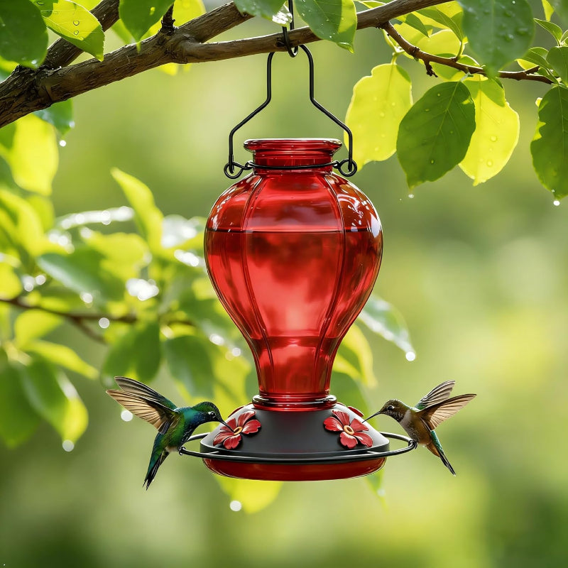 GreenHaus Gardening Hand Blown Glass Hummingbird Feeder
