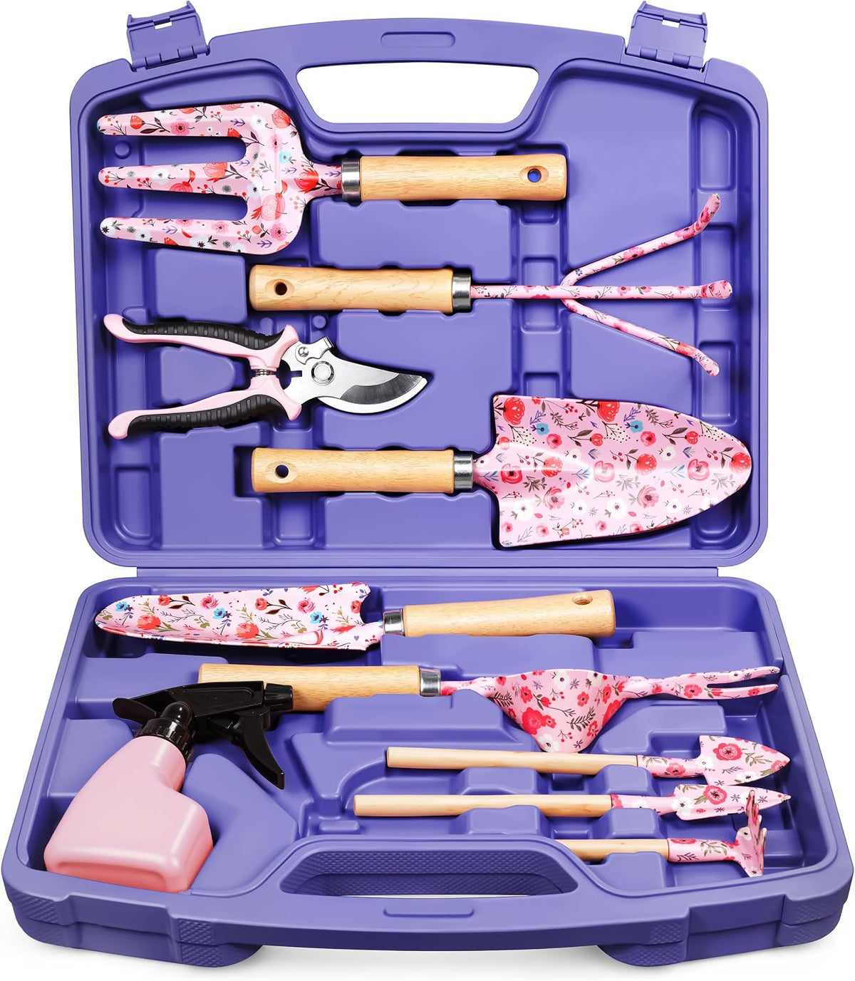 Greenhaus Gardening 12-Piece Garden Tool Set with Wooden Handles & Hard Storage Case