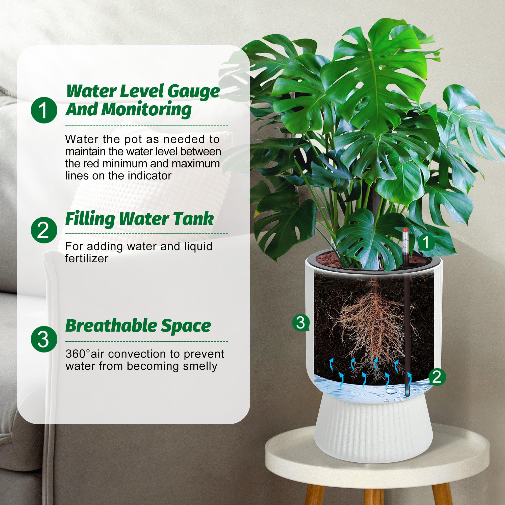 Greenhaus Gardening 14-Inch Modern Planters for Indoor and Outdoor Use