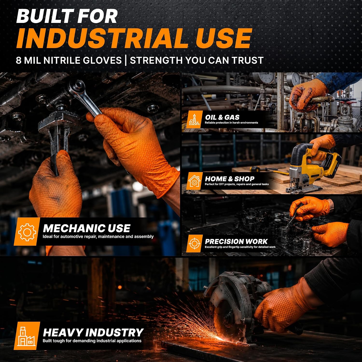 Greenhaus Gardening Heavy-Duty Orange Nitrile Gloves with Diamond Grip, Latex-Free