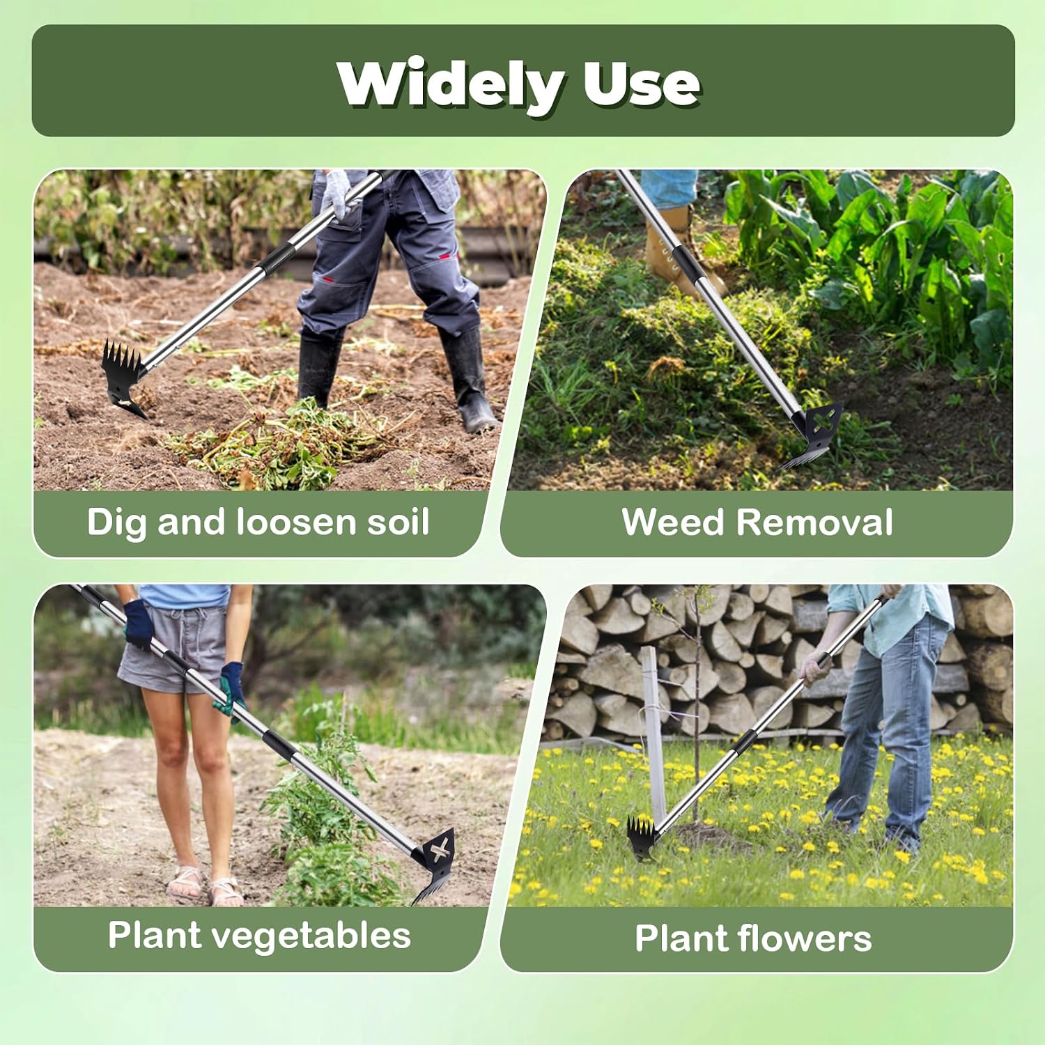 Greenhaus Gardening 2-in-1 Weed Puller Tool with 60-Inch Adjustable Handle