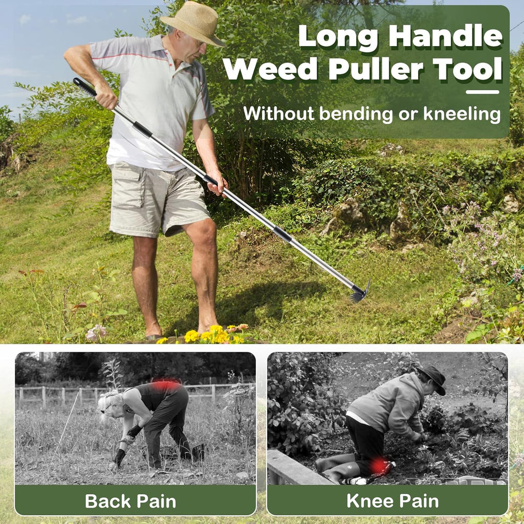 Greenhaus Gardening 2-in-1 Weed Puller Tool with 60-Inch Adjustable Handle