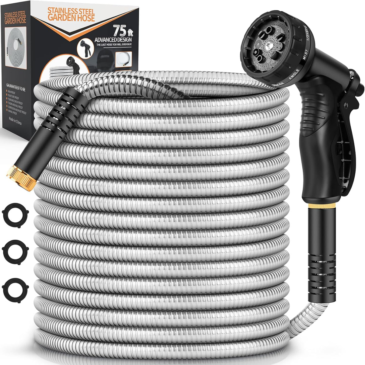 Greenhaus Gardening Heavy-Duty Stainless Steel Garden Hose with Leak-Resistant Fittings