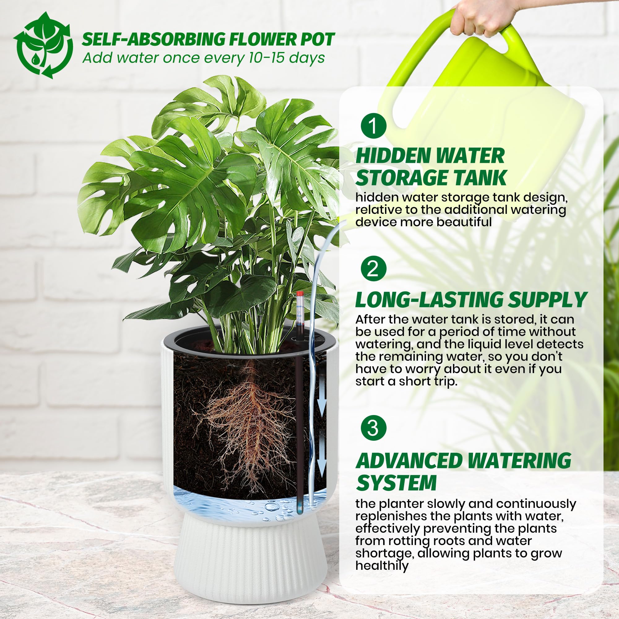 Greenhaus Gardening 14-Inch Modern Planters for Indoor and Outdoor Use