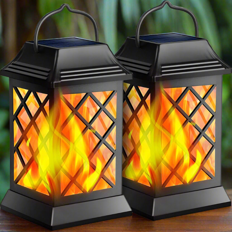 Greenhaus Gardening Solar Flame Lights with Metal Housing 2-Pack