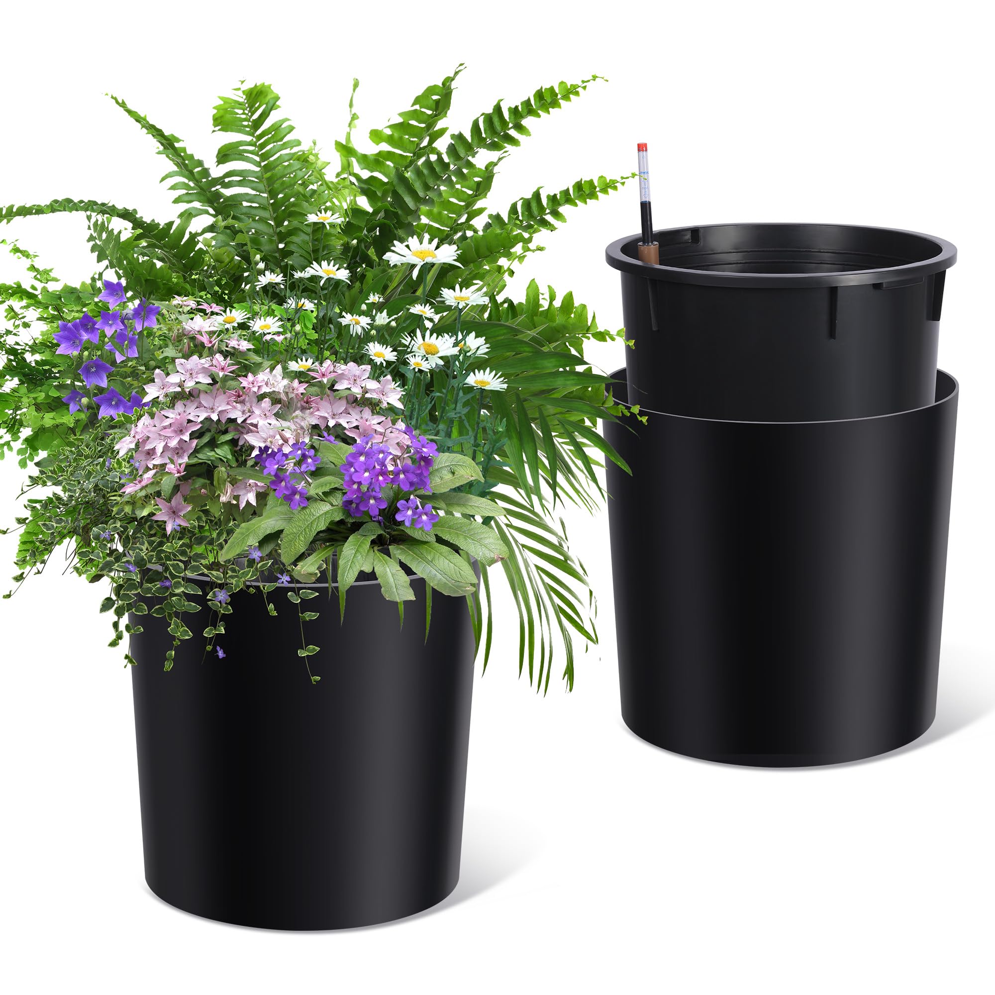 Greenhaus Gardening 20-Inch Self-Watering Round Planters Set of 2