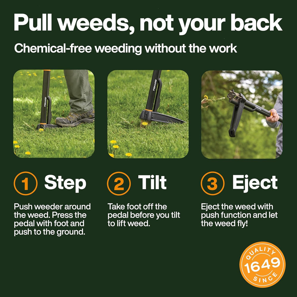 Greenhaus Gardening Stand-Up Weed Puller with Long Handle, Foot Pedal and Easy Eject