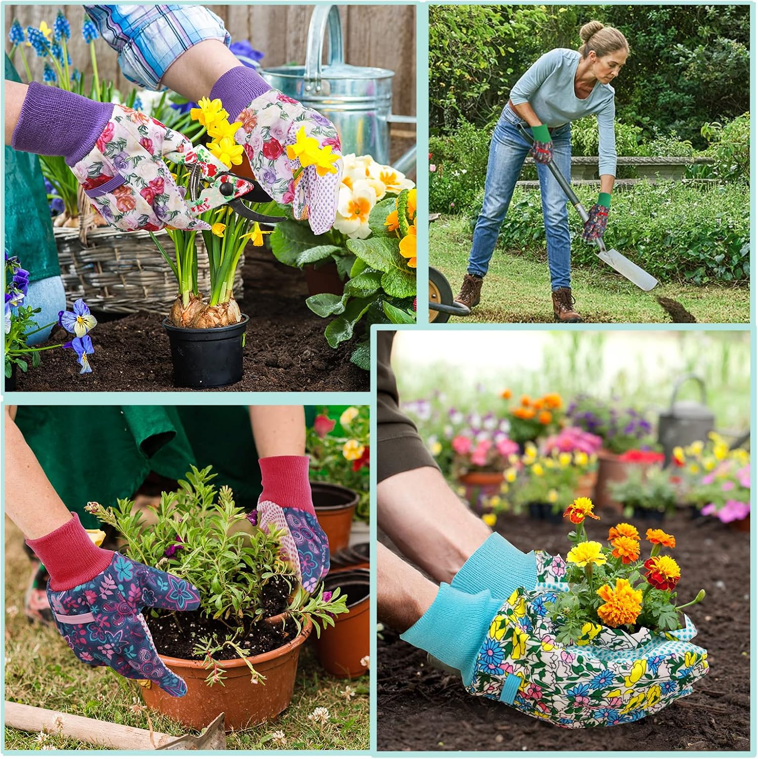 Greenhaus Gardening Floral Gardening Gloves for Women, 4 Pairs with Non-Slip Grip