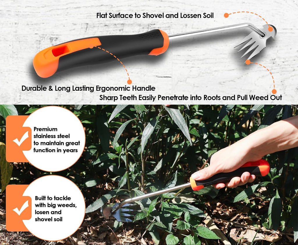 Greenhaus Gardening 2-Piece Stainless Steel Hand Weeder Set with Ergonomic Rubber Handles