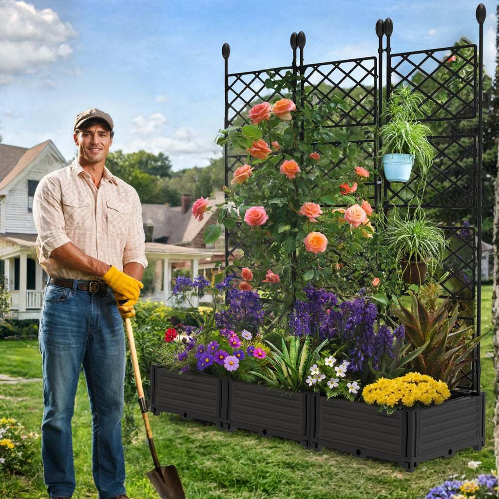 Greenhaus Gardening 3-Pack Modular Planter Boxes with Trellis