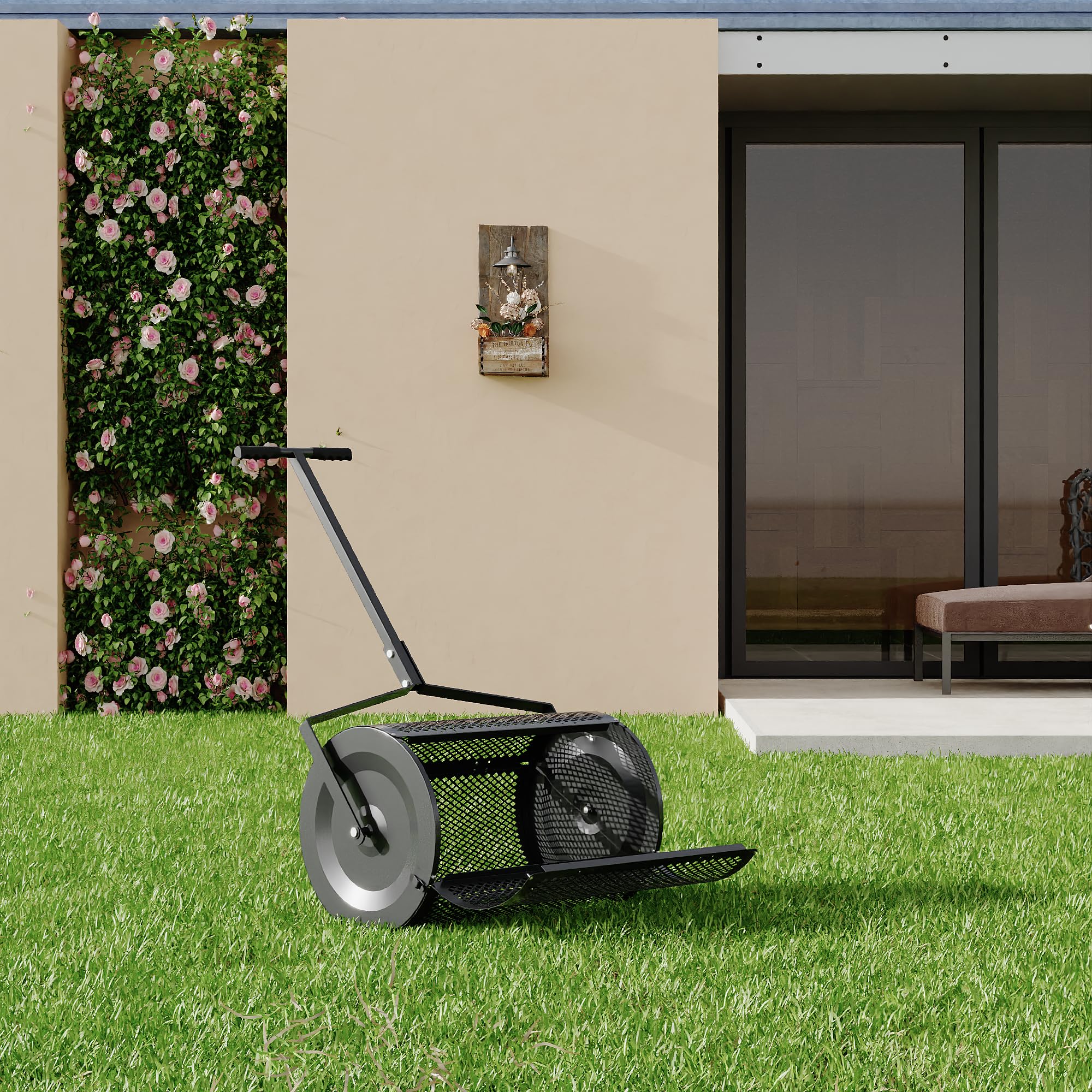 Greenhaus Gardening 24-Inch Rolling Lawn Spreader with Smart-Dial Control