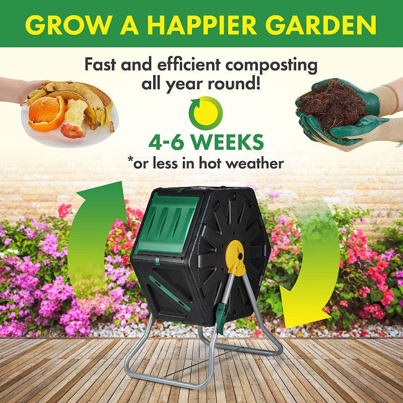 Greenhaus Gardening Tumbling Compost Bin for Kitchen and Garden Waste