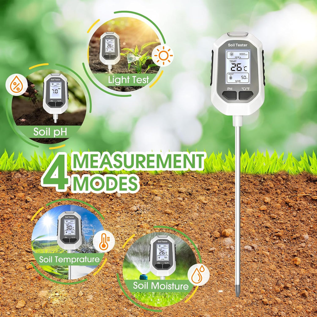 Greenhaus Gardening 4-in-1 Digital Soil Tester with LCD Display, pH, Moisture, Temperature & Light Meter