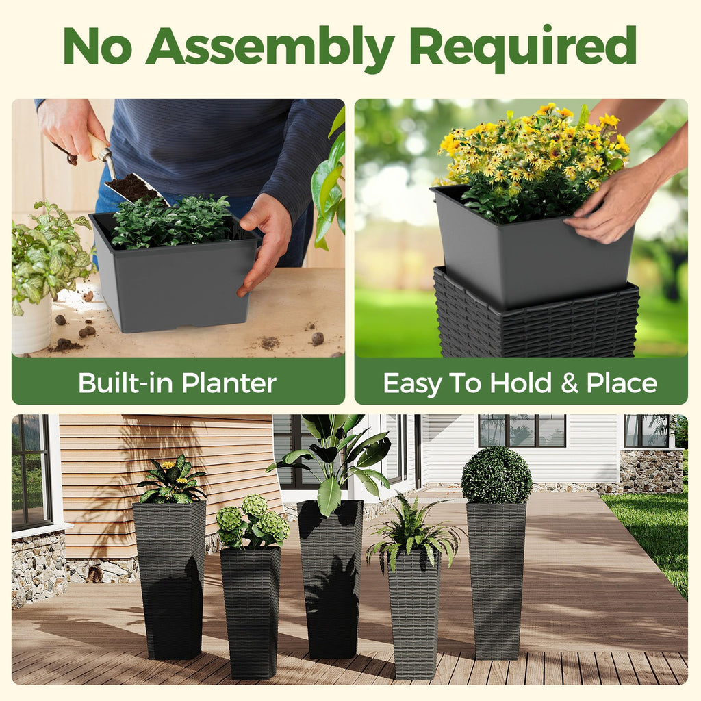 Greenhaus Gardening Tall Rattan Planters Set with Removable Insert Buckets Set of 2