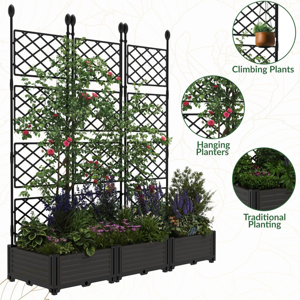 Greenhaus Gardening 3-Pack Modular Planter Boxes with Trellis