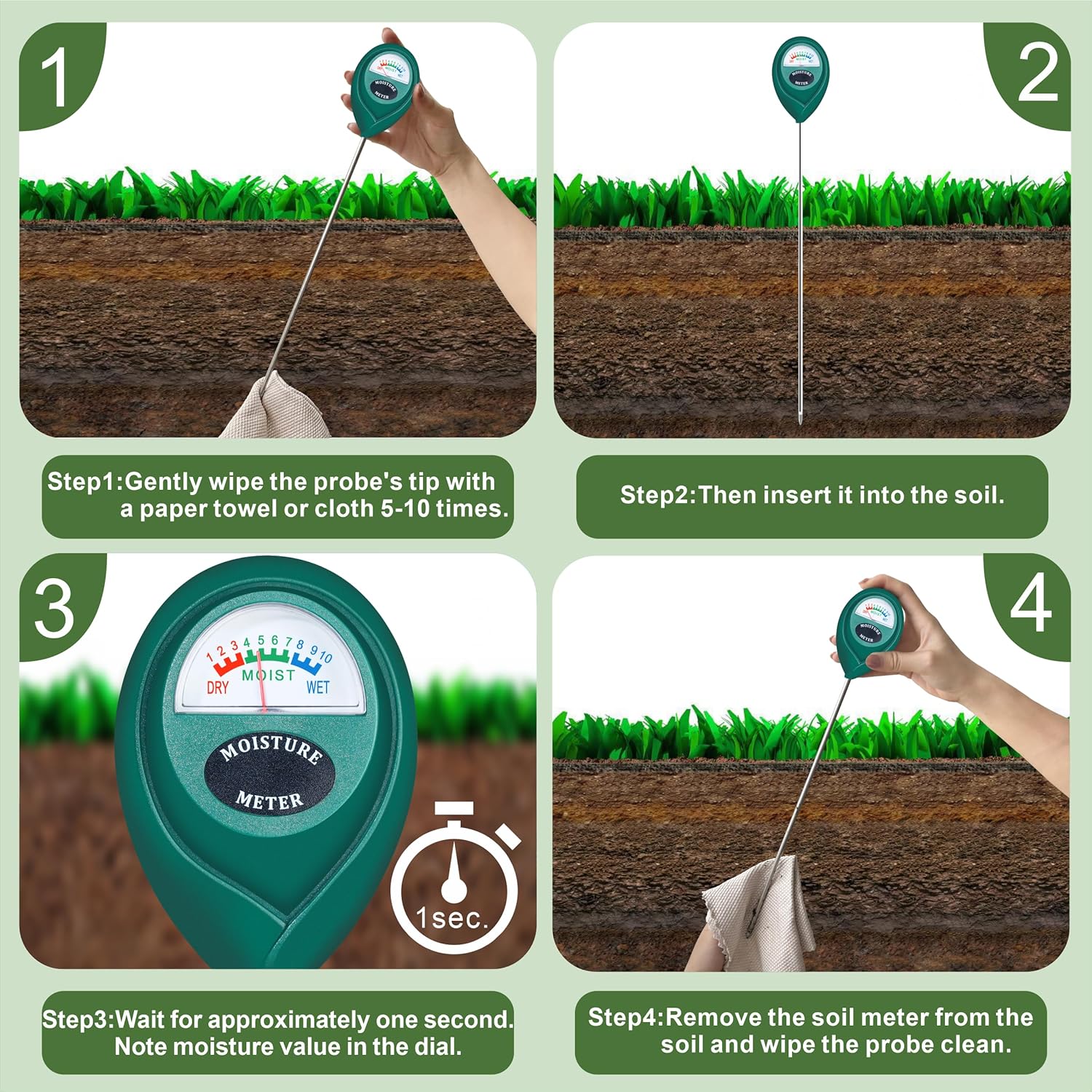 Greenhaus Gardening Long Probe Soil Moisture Meter for Indoor & Outdoor Plants