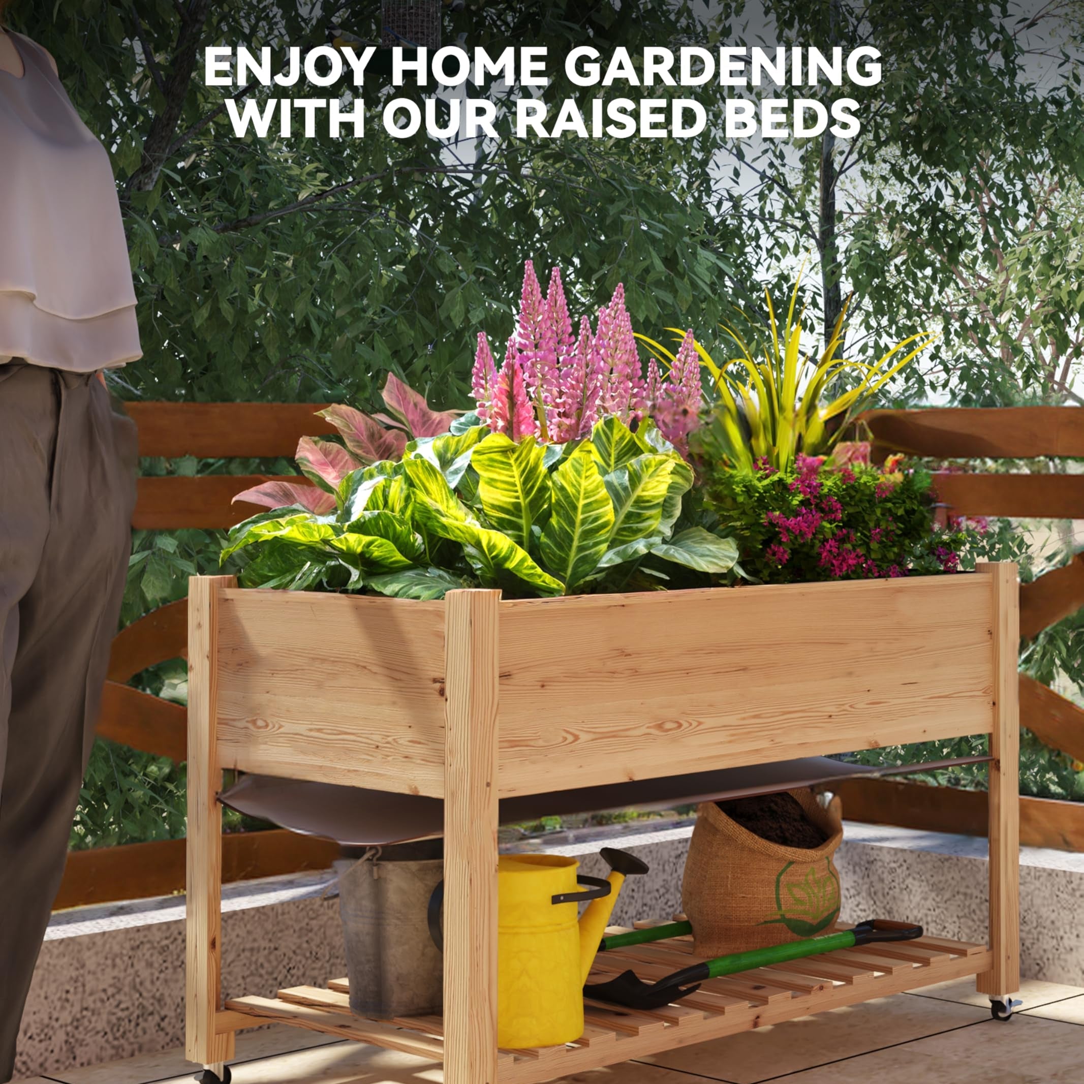 Greenhaus Gardening 48 × 24 in Cedar Raised Garden Bed with Locking Wheels
