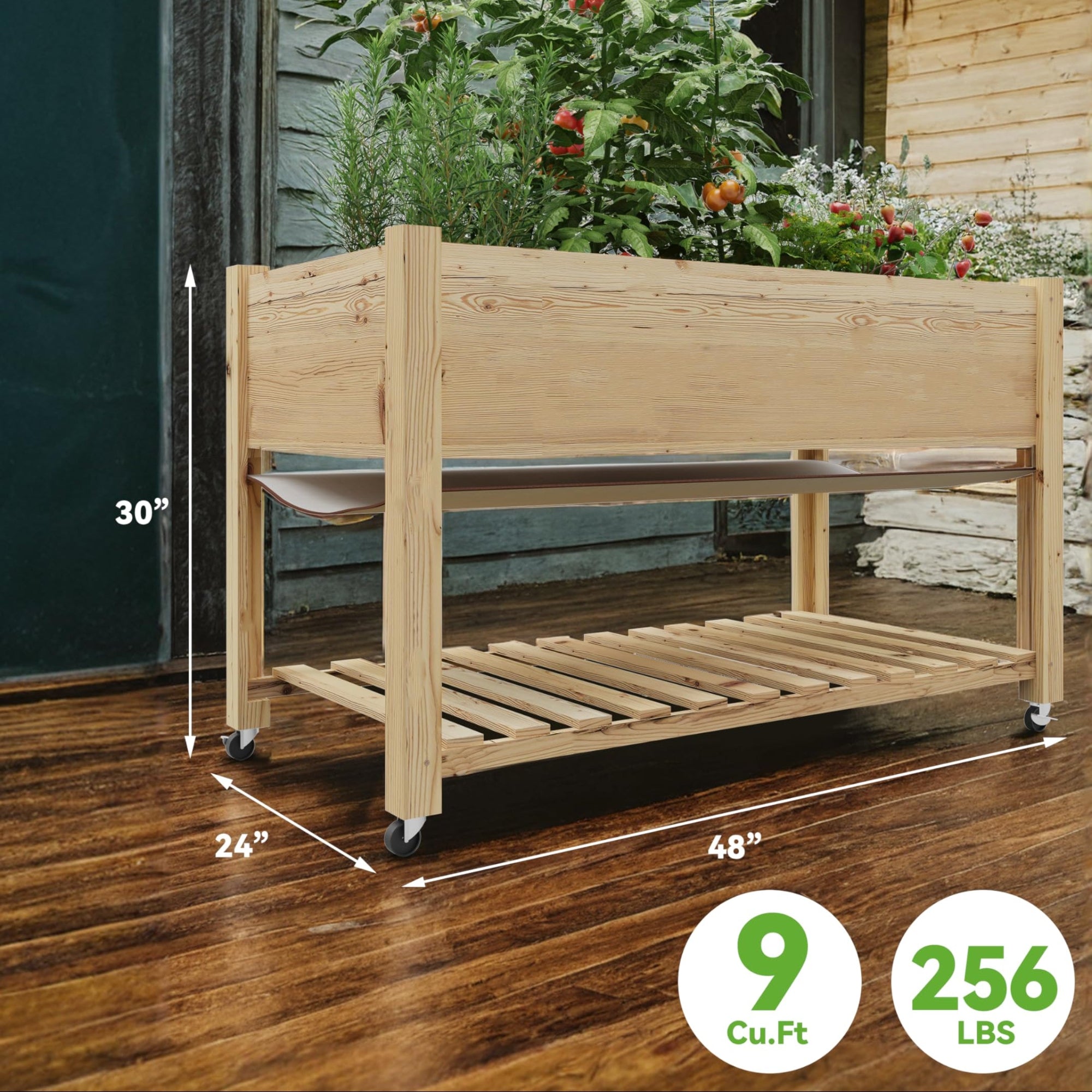 Greenhaus Gardening 48 × 24 in Cedar Raised Garden Bed with Locking Wheels