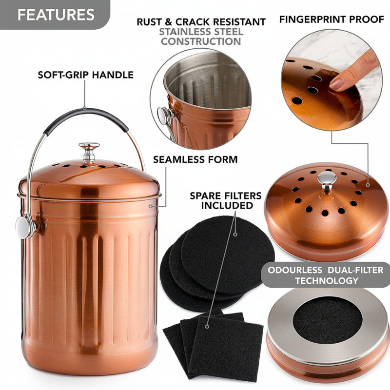 Greenhaus Gardening Indoor Compost Bin with Airtight Lid